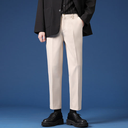 Relaxed Fit Pleated Dress Cropped Pants for Men