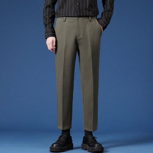 Relaxed Fit Pleated Dress Cropped Pants for Men