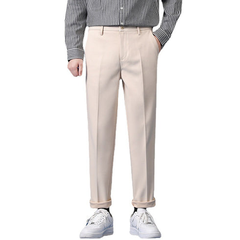 Relaxed Fit Pleated Dress Cropped Pants for Men