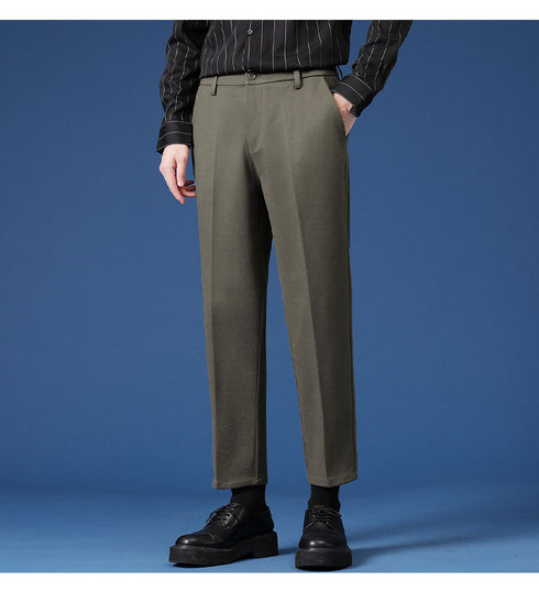 Relaxed Fit Pleated Dress Cropped Pants for Men