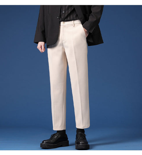 Relaxed Fit Pleated Dress Cropped Pants for Men