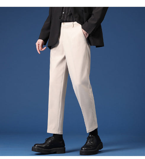 Relaxed Fit Pleated Dress Cropped Pants for Men