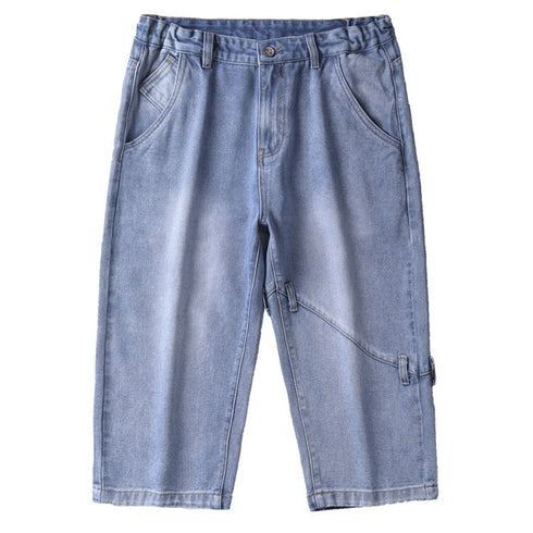 Casual Simple Loose Plus Size Mid Waist Men's Denim Shorts