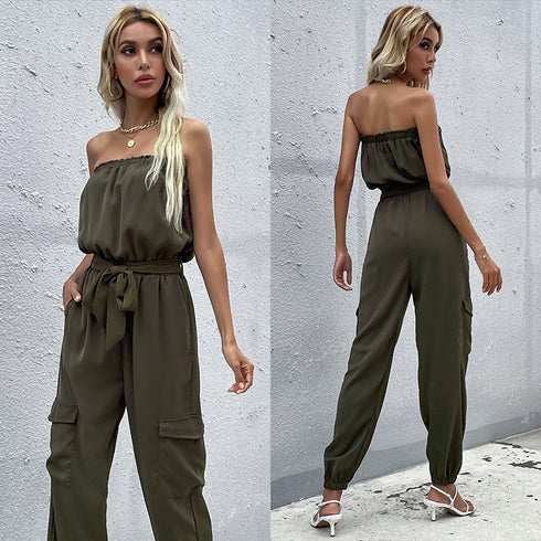 Off Shoulder Women's Sleeveless Straight Jumpsuits