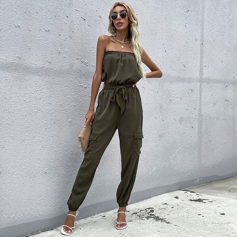 Off Shoulder Women's Sleeveless Straight Jumpsuits