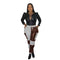 PU Leather Stitching Pants Women's Outfits Two Pieces Jacket Top