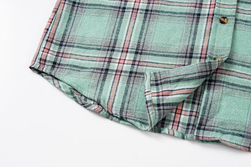 Plaid Hoodie Single Breasted Casual Shirt for Women