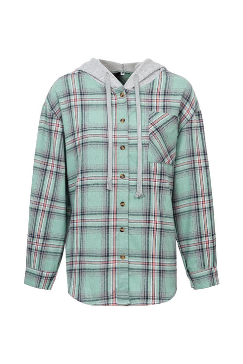 Plaid Hoodie Single Breasted Casual Shirt for Women
