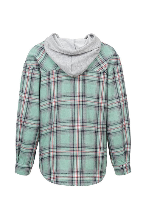 Plaid Hoodie Single Breasted Casual Shirt for Women