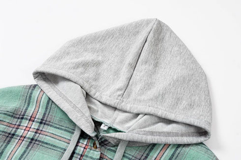 Plaid Hoodie Single Breasted Casual Shirt for Women