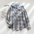 Plaid Hoodie Single Breasted Casual Shirt for Women