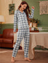 Plaid Print Button Sleepwear Women's Loungewear Pajama Sets