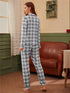 Plaid Print Button Sleepwear Women's Loungewear Pajama Sets