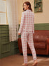 Plaid Print Button Sleepwear Women's Loungewear Pajama Sets