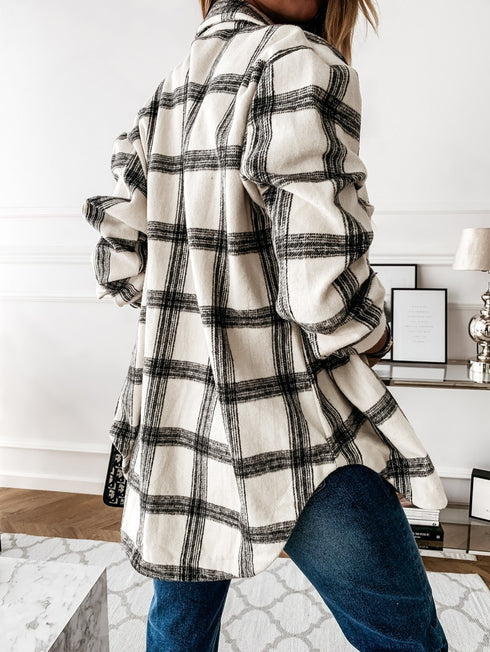 Plaid Shirt Suiting Breasted Coat Women's Lapel Outwear