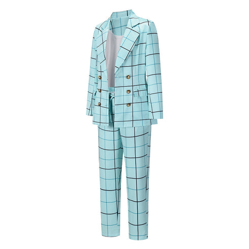 Plaid Women's Blazers Jackets Long Pant Two Piece Outfits