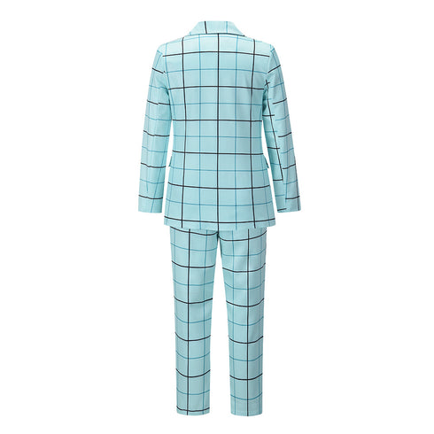 Plaid Women's Blazers Jackets Long Pant Two Piece Outfits