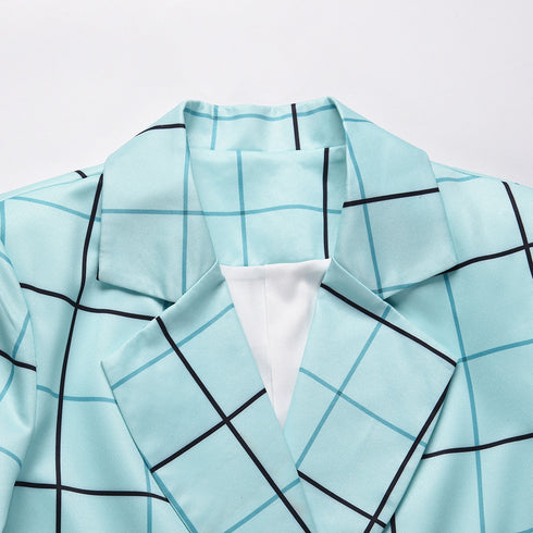 Plaid Women's Blazers Jackets Long Pant Two Piece Outfits