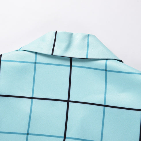 Plaid Women's Blazers Jackets Long Pant Two Piece Outfits