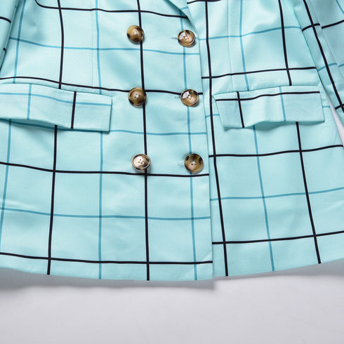 Plaid Women's Blazers Jackets Long Pant Two Piece Outfits