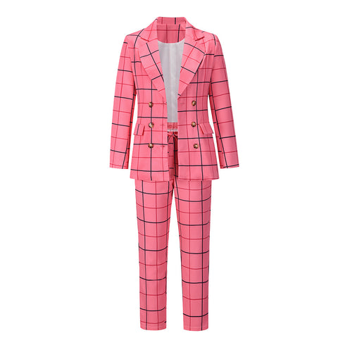 Plaid Women's Blazers Jackets Long Pant Two Piece Outfits