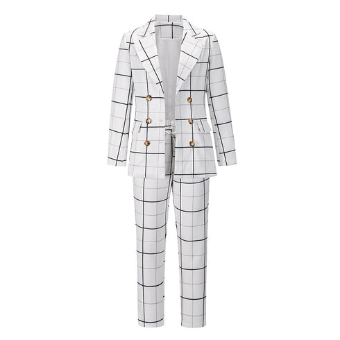 Plaid Women's Blazers Jackets Long Pant Two Piece Outfits