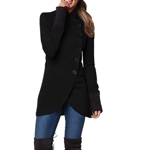 Plus Size Button Long Coat Women's Patchwork Outwear