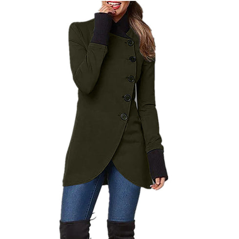 Plus Size Button Long Coat Women's Patchwork Outwear