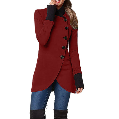Plus Size Button Long Coat Women's Patchwork Outwear