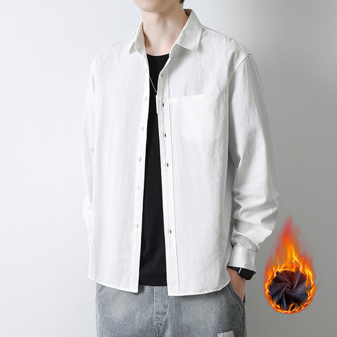 Plus Size Button Men's Long Sleeve Fleece Shirts