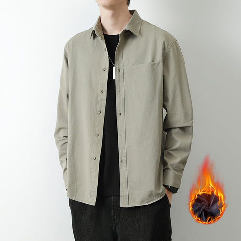 Plus Size Button Men's Long Sleeve Fleece Shirts