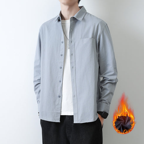 Plus Size Button Men's Long Sleeve Fleece Shirts