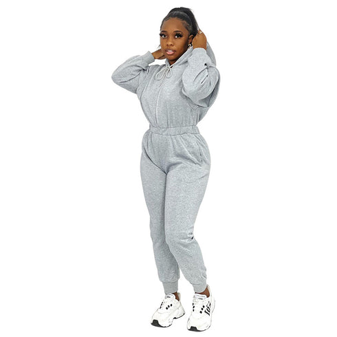 Plus Size Casual Women's Jogger Hoodie Jumpsuits