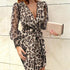 Plus Size Fashion Printed Women's V-neck Tight Waist Dress