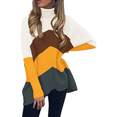 Plus Size High Neck The Bat Sleeve Women's Sweaters