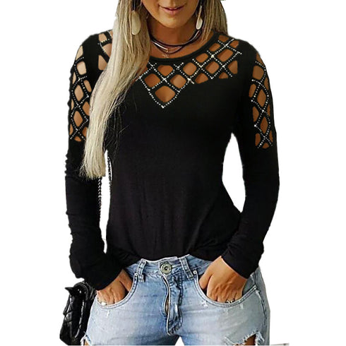 Plus Size Hollowed-out Long Sleeves Women's Sweatshirt
