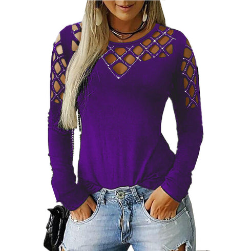Plus Size Hollowed-out Long Sleeves Women's Sweatshirt