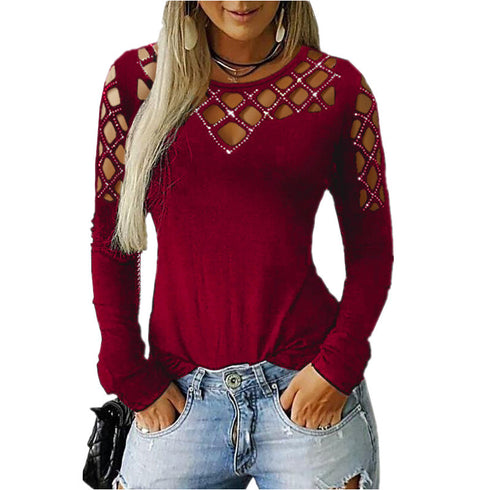 Plus Size Hollowed-out Long Sleeves Women's Sweatshirt