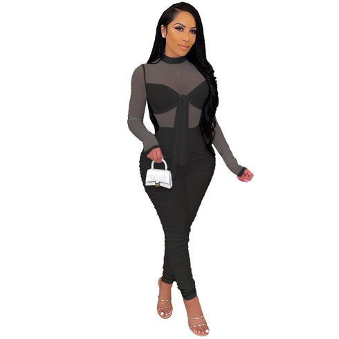 Plus Size Long Sleeves Stretchy Romper Women's Jumpsuits