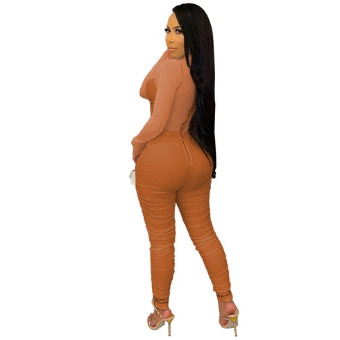 Plus Size Long Sleeves Stretchy Romper Women's Jumpsuits