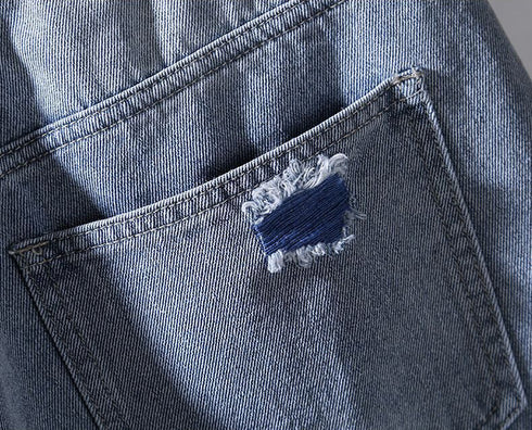 Plus Size Mid Waist Distressed Men's Jean Denim Shorts