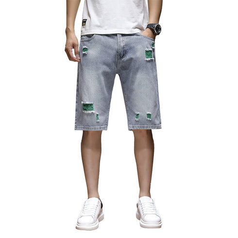 Plus Size Mid Waist Distressed Men's Jean Denim Shorts