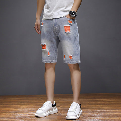 Plus Size Mid Waist Distressed Men's Jean Denim Shorts