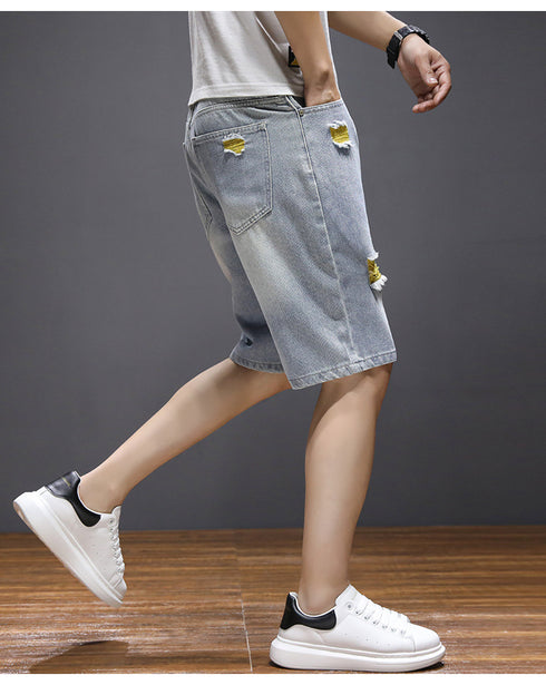 Plus Size Mid Waist Distressed Men's Jean Denim Shorts