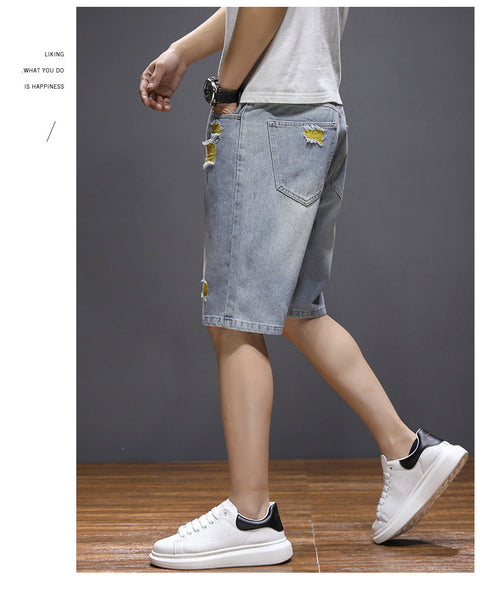 Plus Size Mid Waist Distressed Men's Jean Denim Shorts