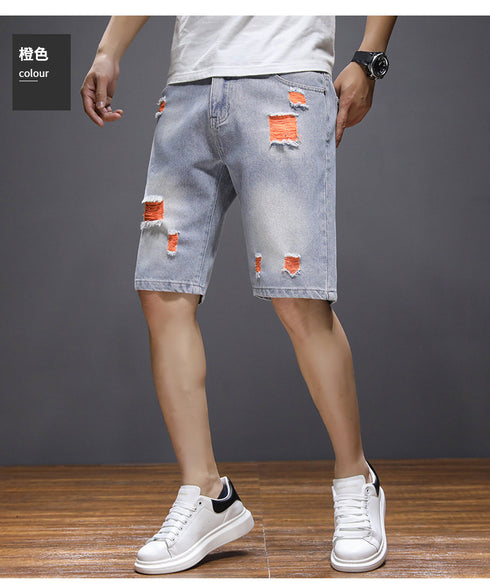 Plus Size Mid Waist Distressed Men's Jean Denim Shorts