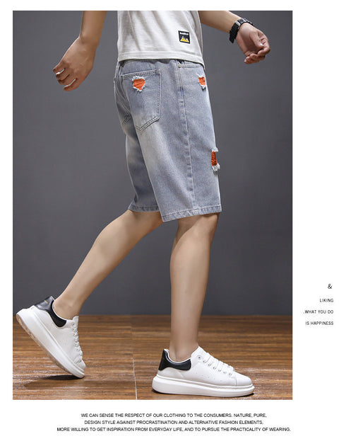 Plus Size Mid Waist Distressed Men's Jean Denim Shorts