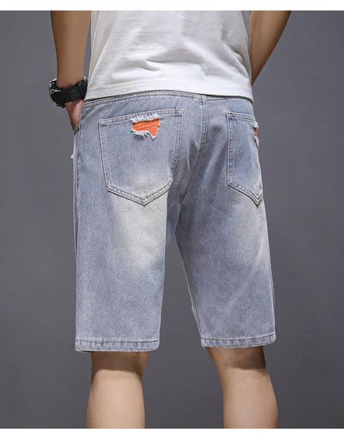 Plus Size Mid Waist Distressed Men's Jean Denim Shorts