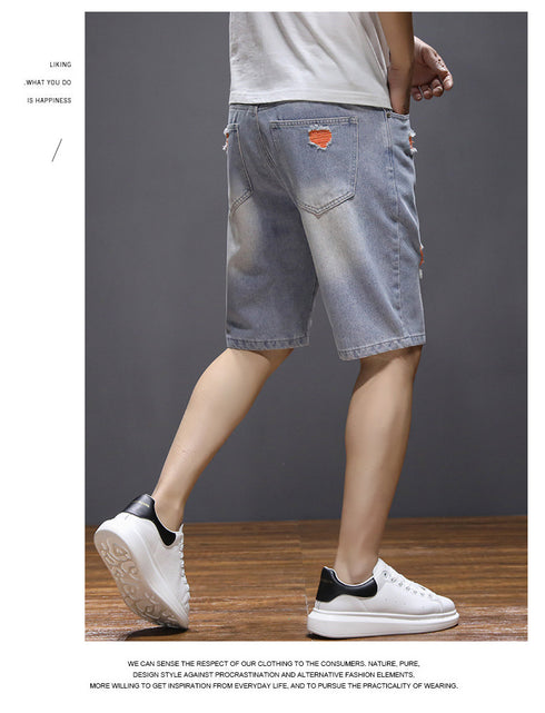 Plus Size Mid Waist Distressed Men's Jean Denim Shorts