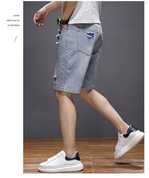 Plus Size Mid Waist Distressed Men's Jean Denim Shorts